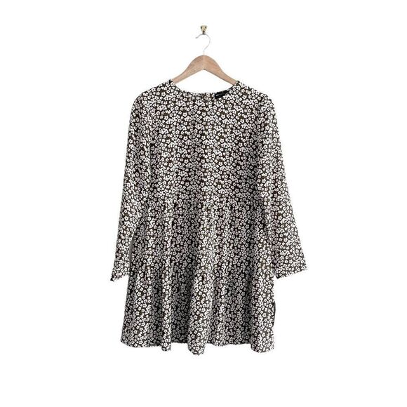 ASOS Dress All-Over Brown Floral Print Round Neck Long Sleeves Women's 10 NWT - Picture 1 of 8
